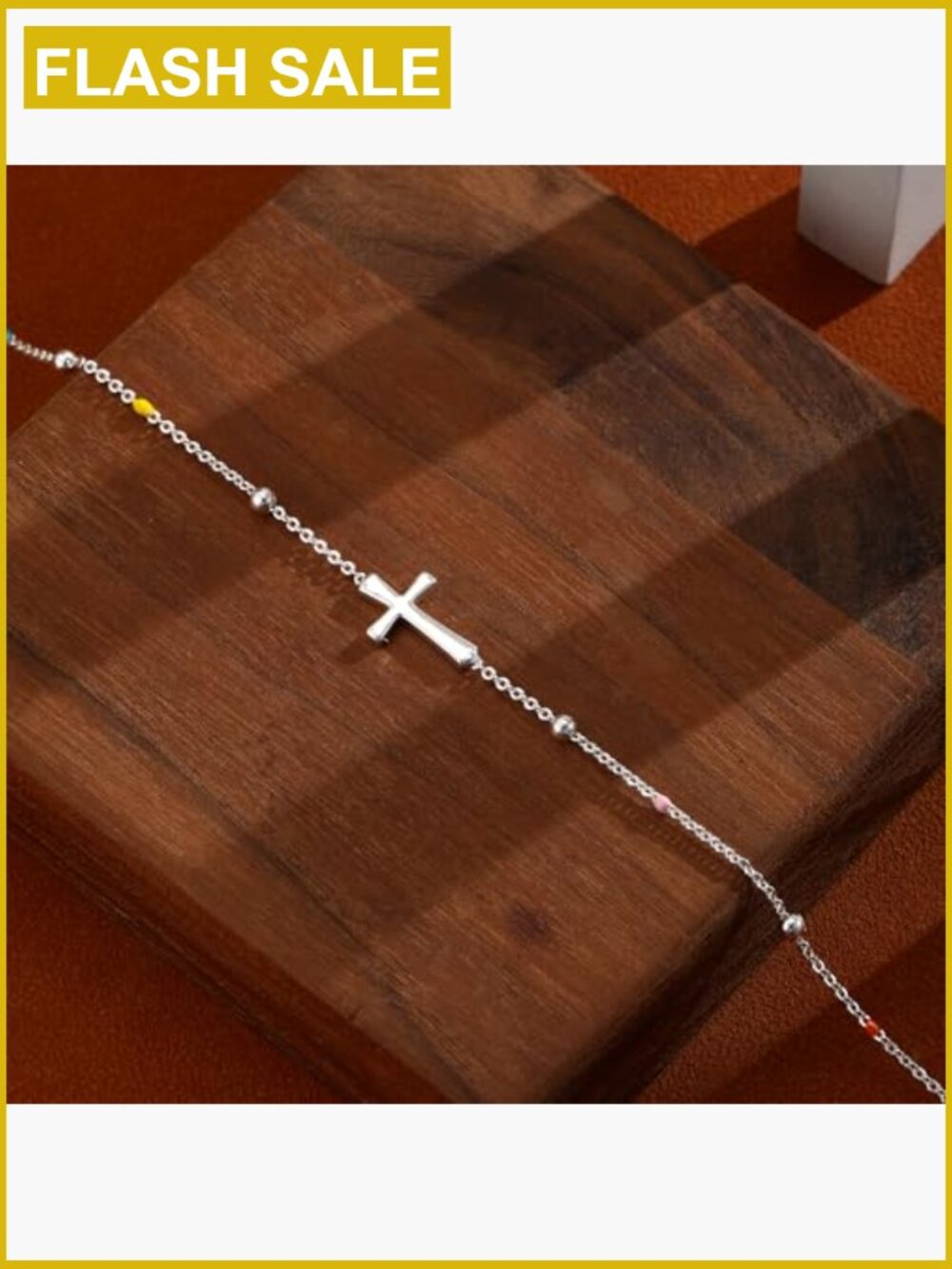 14K Gold Plated Cross Bead Anklet Waterproof Adjustable Dainty Summer Beach - Picture 5 of 7